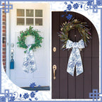 Mindsoft 2 Pcs Monogram Wreath Sashes for Front Door Letter R Embroidery Chinoiserie Wreath Sash 56.2 Inch Blue and White Door Decorations for Porch Yard Bridal Shower Housewarming Gift