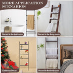 XUNIQUE 5-Tier Blanket Ladder for The Living Room, 4.8 FT Anti-Slip Decorative Ladder Shelf Leaning Quilt Rack, Lightweight, Easy Assemble, Wooden Blanket Rack (Brown)
