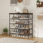 SUOERNUO Shoe Rack Organizer 5 Tier for Closet Entryway Free Standing Metal Storage Shoe Shelf with MDF Top Board，Black+Rustic Brown