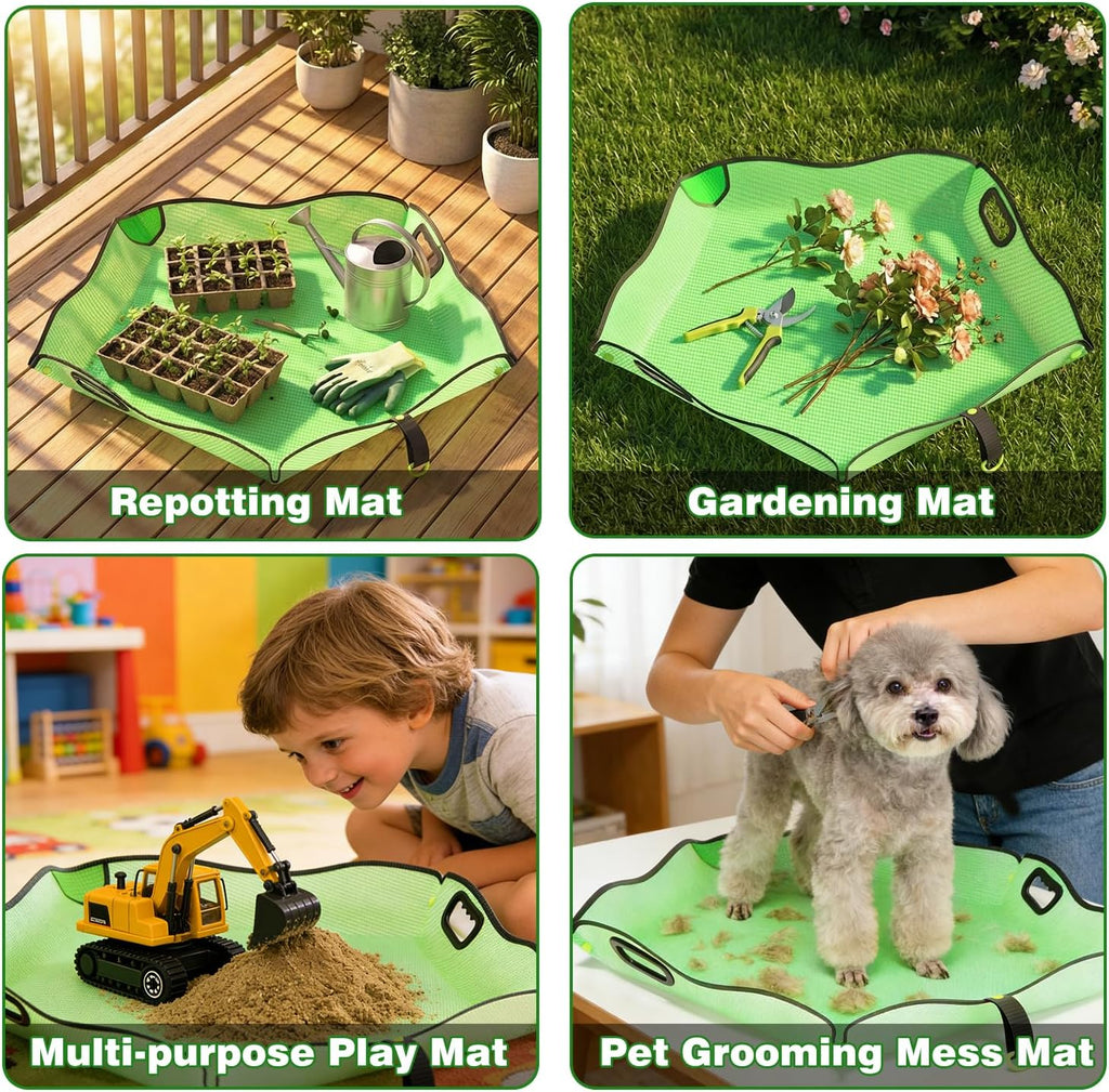 Austion Repotting Mat for Indoor Plant Transplanting and Mess Control 29"x29" Waterproof Succulent Potting Mat with Handles Flower-Shaped Potting Tray Portable Mat Gardening Gifts for Plant Lovers