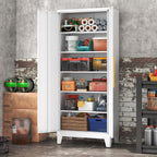 75.3" Tall Metal Kitchen Pantry Storage Cabinet with 5 Adjustable Shelves & 2 Doors, Large Freestanding Organizer Cabinet for Kitchen, Bathroom,Diningroom（White）