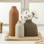 Enra Modern Ceramic Vase Set of 3 for Living Room Decor Centerpiece,Cute Small Farmhouse Rustic Pottery Vases for Pampas Grass, Dried Flowers, Artificial Plants,Tabletop Accents for Bookshelf Entryway