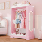 Xilingol Kids Armoire with Jewelry Cabinet, Dress up Storage with Mirror, Princess Dress Closet and Costumes Wardrobe Closet, Costume Organizer for Bedroom, Kids Room, Girls (Pink)