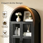 leovanni Arched Kitchen Pantry Cabinet with Tempered Glass Doors, 72" Tall Hutch Storage Cabinet with Adjustable Shelves, Glass Display Bookcase for Dining Room or Living Room, Black