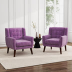 Velvet Accent Chair, Morden Upholstered Armchair for Living Room, Button Tufted Bedroom Side Reading Seat - Purple