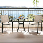 Anmutig 27.5 Inch Round Outdoor Metal Table for 2, Patio Bistro Table with Curved Legs, All Weather Slatted Table for Lawn, Garden, Balcony, Deck, Black