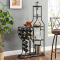 5-Tier Wine Rack Freestanding Floor, 11 Bottles Modern Wooden Wine Holder-Storage Cabinet for Home Bar, Kitchen, Dining Room Space Saving Bar Stand with Easy Assembly. (Black/Gray)