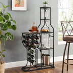 5-Tier Wine Rack Freestanding Floor, 11 Bottles Modern Wooden Wine Holder-Storage Cabinet for Home Bar, Kitchen, Dining Room Space Saving Bar Stand with Easy Assembly. (Black/Gray)