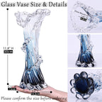 Hand Blown Blue Glass Vase, Unique Art Beautiful Ocean Glass Vase for Coastal Home Decor, Coffee Table, Living Room, Office Decor - 11.8" H(Large)