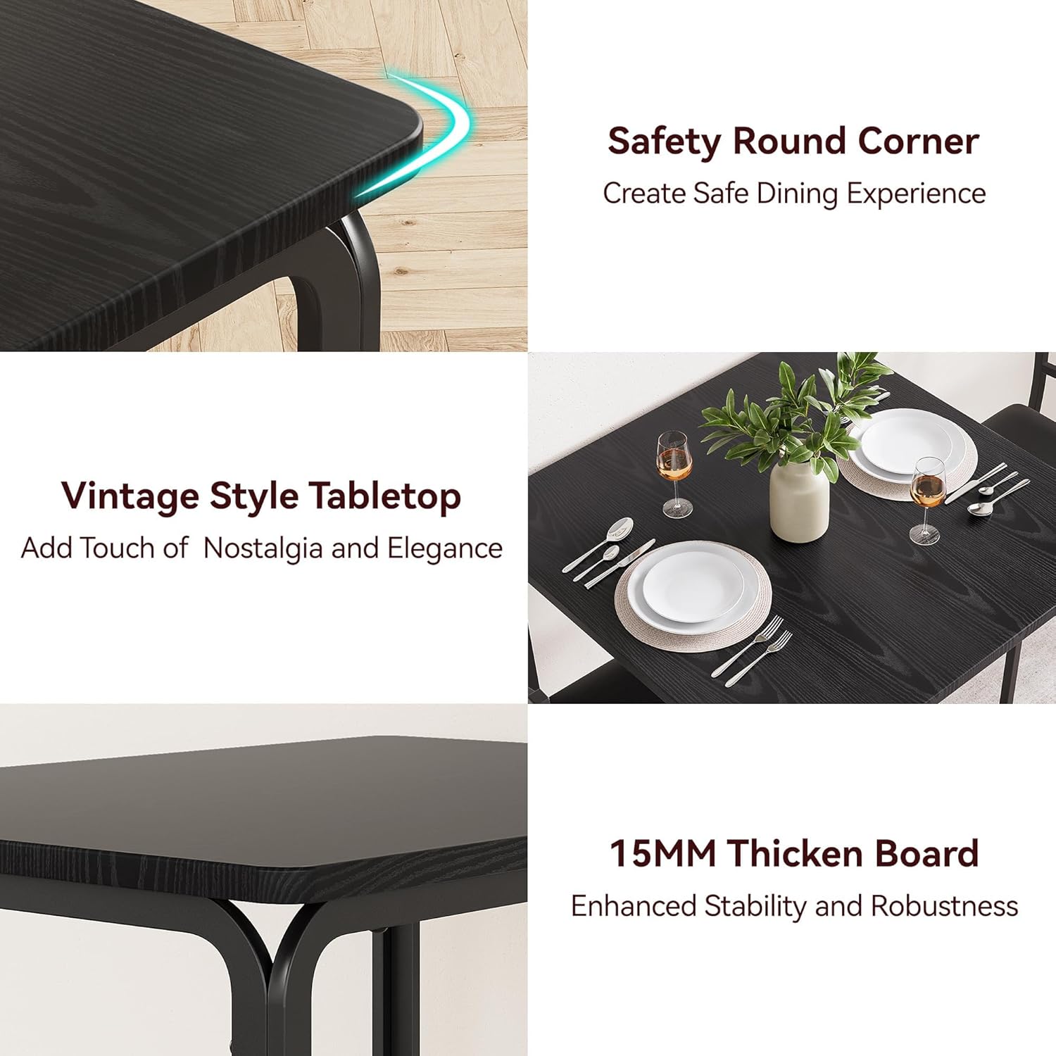 Modern 3-Piece Dining Set for 2 – Compact Square Table & Chairs with Sturdy Metal Frame, Easy Assembly, Space-Saving Kitchen Furniture – Ideal for Small Apartments or Breakfast Nooks