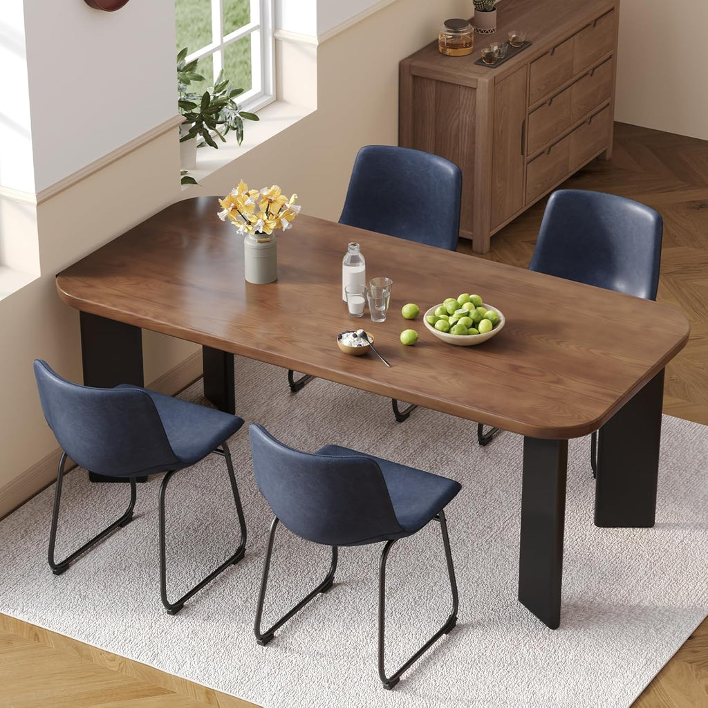 Dining Chairs Set of 2, 18 Inch Faux Leather Kitchen Chairs with Back, Modern Armless Dining Room Chair with Metal Legs for Home Bistro Coffee Shops (Blue)