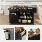 ComfyCorner 60" Rolling Large Kitchen Island on Wheels with Extendable Table, Drop Leaf & Power Outlet, Mobile Kitchen Cart with Storage Cabinet, 2 Drawers, Spice Rack, Towel & Knife Holder, Black