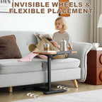 Solid Wood C-Shaped Side Table,360° Rotating TV Tray Table,Height-Adjustable,Sliding Sofa Table,Rolling Laptop Desk for Living Room and Bedroom Use with Sofa,Bed,Chair-Pale Walnut