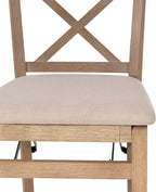 Linon Triena X Back Neutral Greywash Wooden Fully Assembled Folding 24 Inch Seat Height Counter Stool with Beige Upholstered Seat