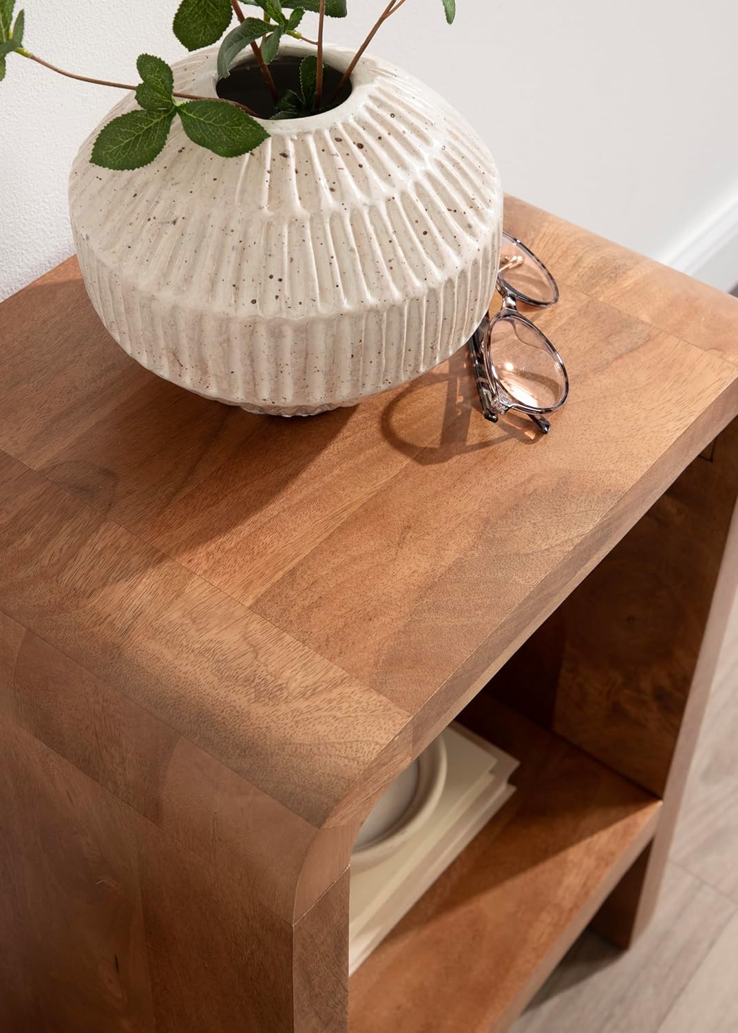 Kate and Laurel Reddy Modern Arched Wood Side Table, 16 x 12 x 24, Warm Natural, Transitional Two-Tier End Table for Use as a Bedroom Nightstand or Small Record Player Stand