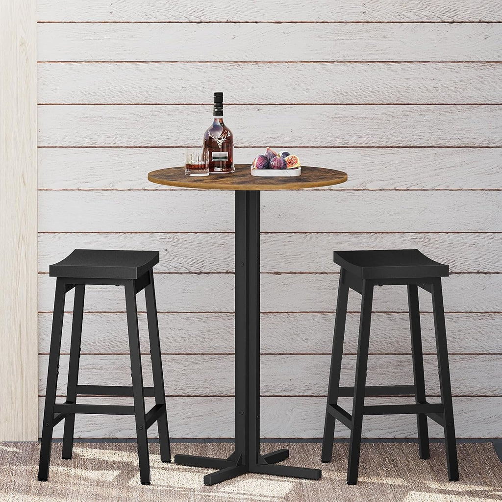 YATINEY Round Bar Table Set of 2, Counter Height Pub Table, Bar Height Cocktail Table, Versatile Use, for Dining Room, Kitchen, Bar, Pub, Cafe, Rustic Brown and Black BT10L2BR