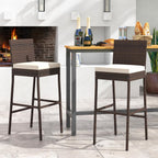 Outdoor Wicker Barstools, Patio Rattan Barstool Set of 4 with Cushion, Footrest & Heavy-Duty Metal Frame, Outdoor Bar Height Chair for Backyard & Balcony
