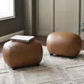 KINWELL 23" Wide Faux Leather Upholstered Ottoman Set of 2, Mid-Century Modern Living Room Footrest with Soft Padded Seat, Footstool for Bedroom, Entryway or Living Room, Camel