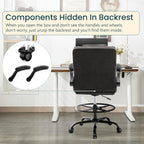 Drafting Chair 500Lbs, Tall Office Chair for Standing Desk, Fabric Executive Office Chair with Flip-up Armrests, Ergonomic High Chair with Adjustable Foot Ring, Comfy Stool Chairs, Black