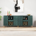 Modern Bar Cabinet with Drawer, Liquor Cabinet with Wine Glass Racks and Shelves, Geometric Door Buffet Sideboard for Dining Room, Living Room, Kitchen, Green
