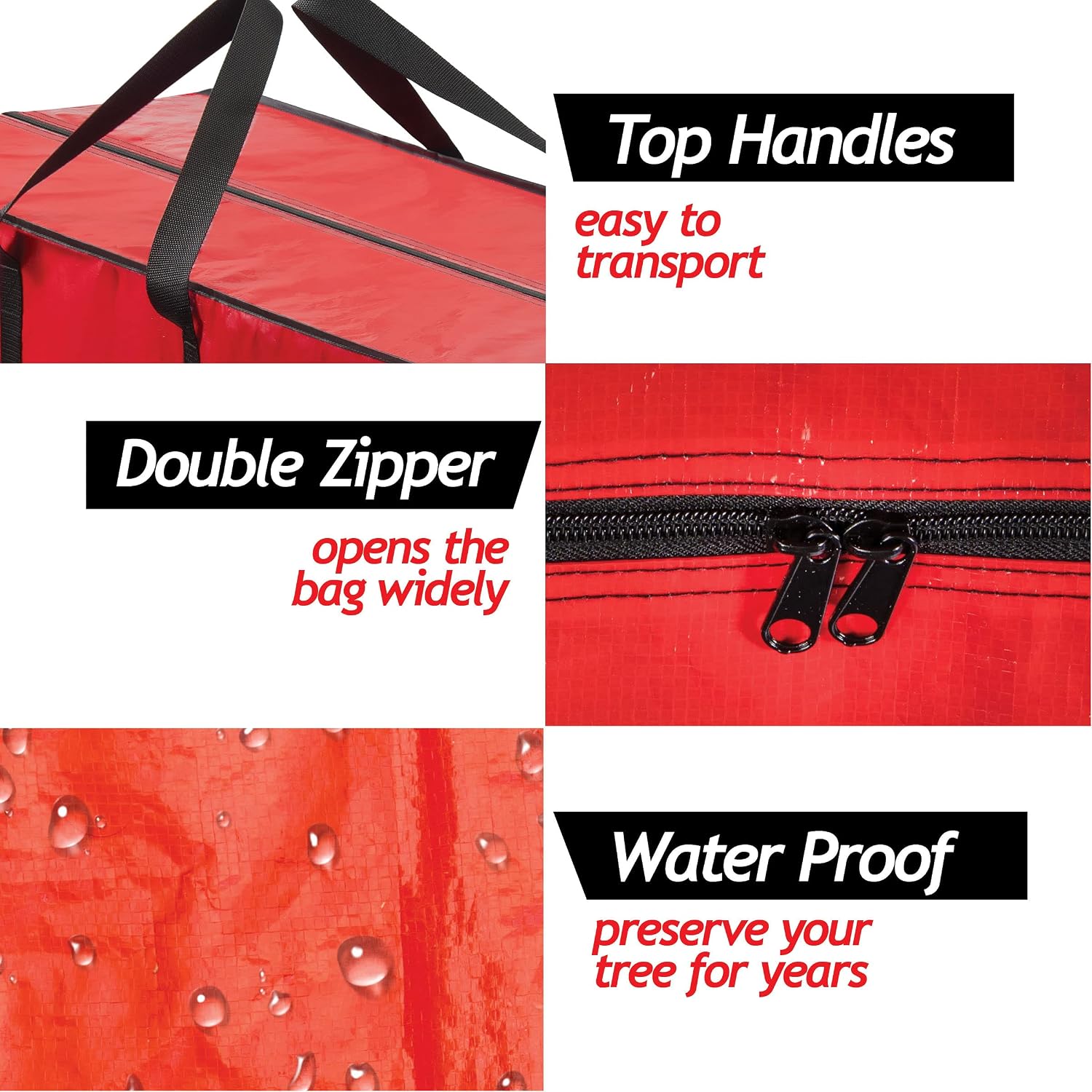 Sagler 9 ft Christmas Tree Storage Bag - Waterproof, Heavy-Duty, Large Christmas Tree Bag - Reinforced Handles, Dual Zipper, Label & Side Pocket - Protection From Dust, Water - Red, 50x15x20"