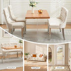 Shenyon Velvet Upholstered Dining Bench with Back, Tufted Loveseat Bench with Silver Stainless Steel Legs and Nailhead Trim, Banquette Seating for Dining Room, Kitchen, Entryway (Beige, Dining Bench)