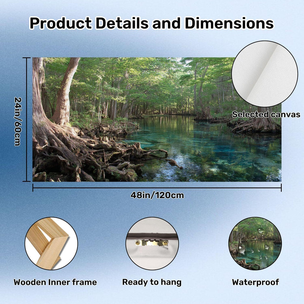 24"x 48" Canvas Wall Art Florida Fresh Water Springs Cypress Tree Swimming Hole Natural Beauty Framed Pictures Painting Prints Large Wall Art for Living Room Bedroom Abstract Home Wall Decor Artwork