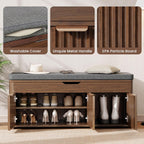 Shoe Bench with Storage, Lift Top Entryway Bench with Hidden Storage, 2-Tier Adjustable Shoe Rack and Cushioned Seat, Wooden End of Bed Bench for Bedroom, Living Room, Hallway, Walnut