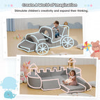 68 Inch Extra Large Modular Kids Play Couch, Toddler Foam Couch, 16Pcs Fort Pillows for Kids, Playroom Decor for Boys and Girls, Grey-Castle Wall