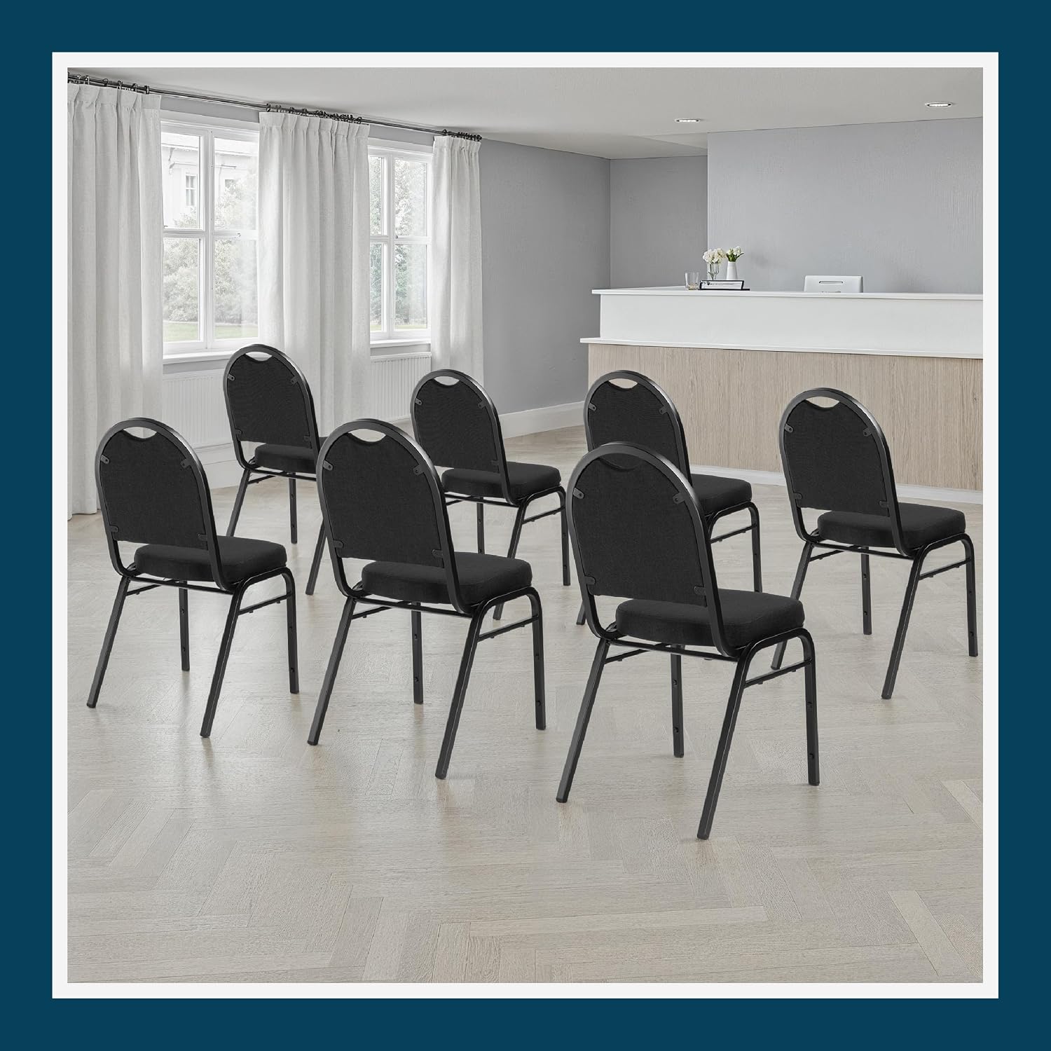 OEF Furnishings OEF9260-BT/2 Commercial-Grade Dome Back Banquet Stack Chair (Black Fabric, Black Powder-Coated Frame, 2-Pack)