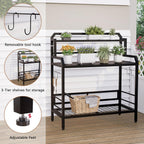 Outdoor Metal Potting Bench Table with Storage,3-Tier Heavy Duty Garden Workbench,All-Weather Gardening Table with 4 Side Hooks,18" D x 39" W x 32" - 47" H,Black