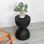12.2 * 18.11" Solid Mango Wood Round Side Table,Contemporary Wooden Accent Table,Small Circle Plant Stand,Burnt Vintage Cracked End Table for Living Room,Bedroom,Black