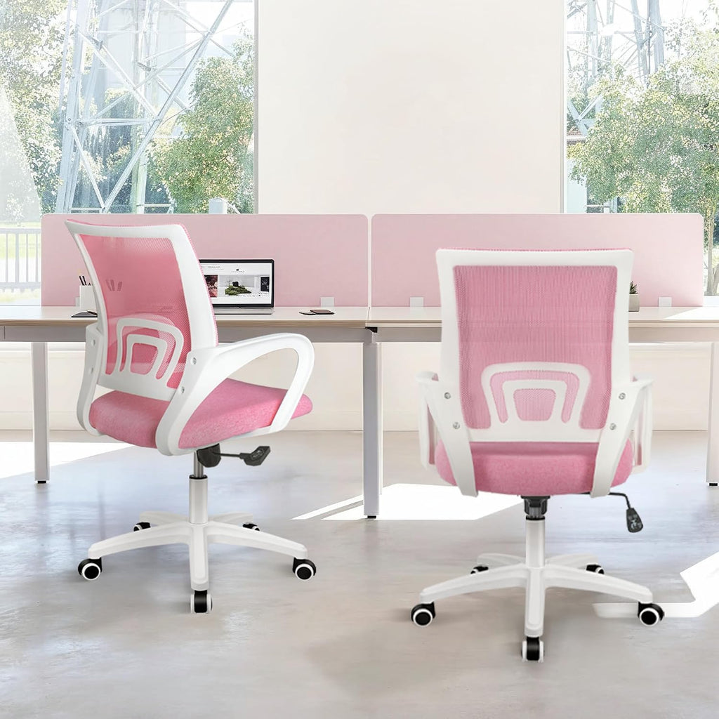 ETONEX Office Chair with Ergonomic Mid Back Cushion Lumbar Support Adjustable Swivel Rolling Computer Gaming Desk Chair Comfy Mesh Seat Wheels Home Executive Use (Pink)