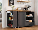 RALGEND Rolling Kitchen Island with 360° Swivel Tabletop, Large Kitchen Island Table with Power Outlet, Mobile Kitchen Island Cart with Storage Cabinets for Kitchen & Office, Black and Rustic Brown