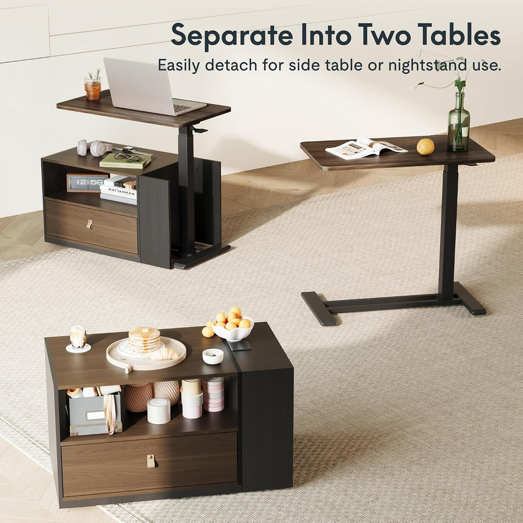FLEXISPOT H7 CAB End Table with Drawers Storage,Narrow Side Table Nightstand with Shelves & Cabinet,Bedside Table for Small Spaces,Sofa Couch Table for Living Room Bedroom（Walnut Table with Cabinet）