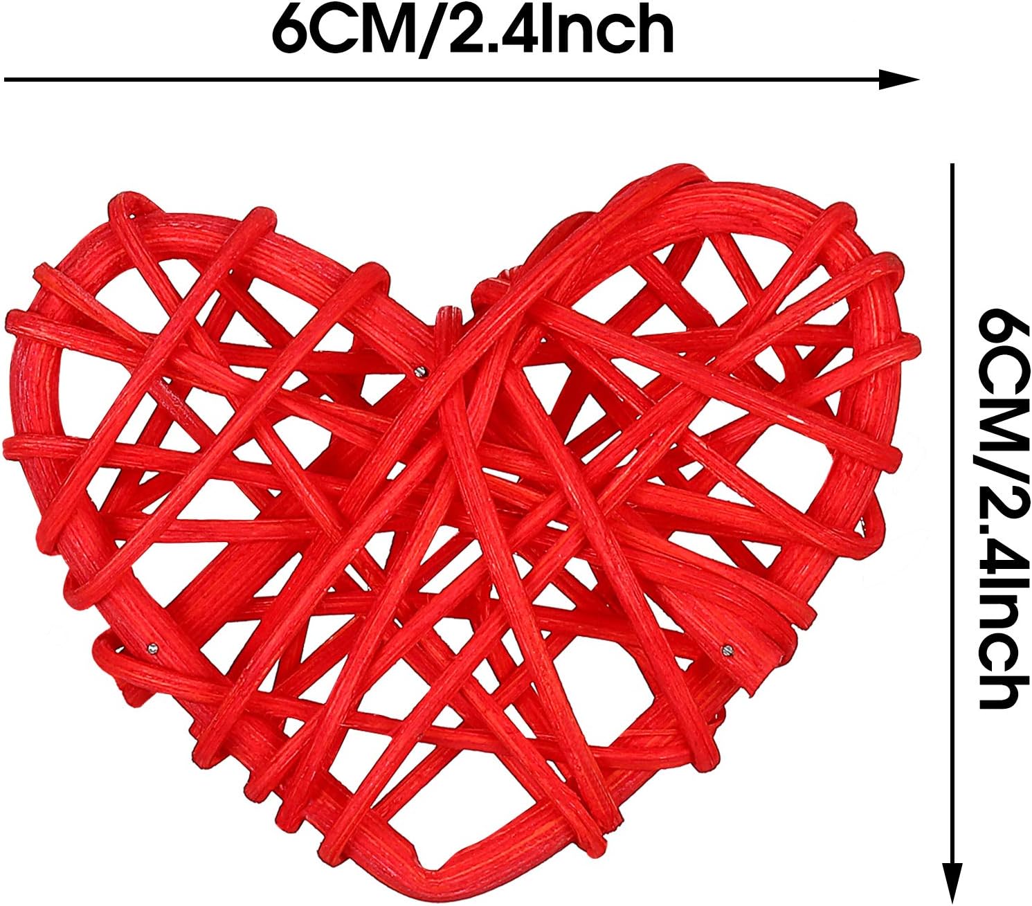 Jetec 15 Pcs Valentine's Day Heart Rattan Ornaments 2.4 Inch DIY Heart Shaped Natural Vase Filler Wicker Balls Rattan Twig for Valentine Wedding Birthday Party Table Decor Crafts, Red, Pink, Rose Red