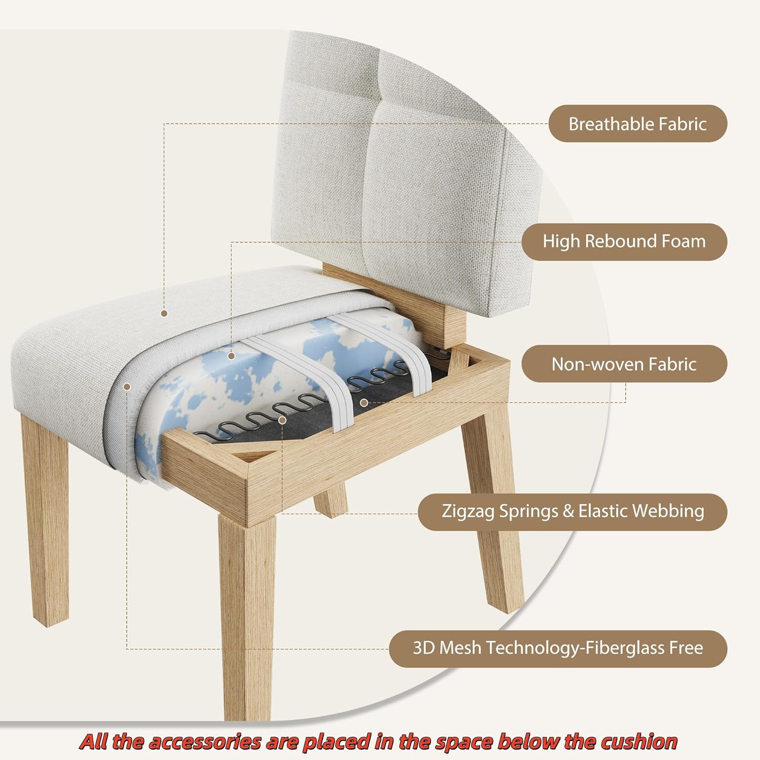 HOMRELEXA Wooden Dining Chairs Set of 4, Dining Room Chairs with Wood Legs, Cloud-Like Cushion & Reinforcement Structure Design for Kitchen/Living Room/Restaurant, Easy Assembly