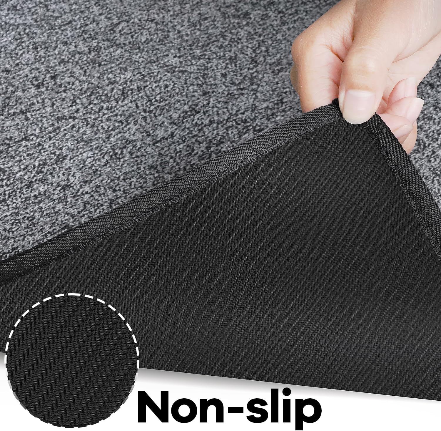AREDO Runner Rug with Non Slip Rubber Backing, Washable Soft Floor Carpet for Kitchen, Hallway, Entryway Indoor, Bedroom, Laundry, Low Pile Area Rugs, Solid color with Pointillism style, 2*6 ft BLACK