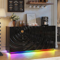 LVSOMT 63" High-Gloss Sideboard Buffet Cabinet with Storage, Large Coffee bar Cabinet with RGB Lights and Power Outlet, Modern Console with 4 Doors for Kitchen and Living Room, Black