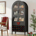 ONBRILL 71" Tall Arched Wine Bar Cabinet with Storage, Bar Cabinets with Doors and Shelves, Liquor Cabinet for Home, Kitchen Pantry for Dining Living Room (Black)