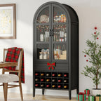 ONBRILL 71" Tall Arched Wine Bar Cabinet with Storage, Bar Cabinets with Doors and Shelves, Liquor Cabinet for Home, Kitchen Pantry for Dining Living Room (Black)