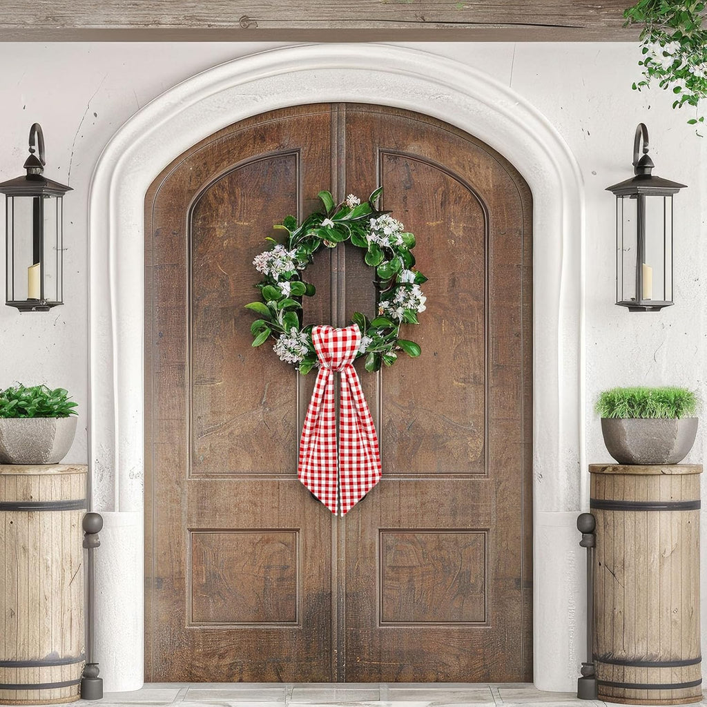 2pcs Wreath Sash for Front Door Red Buffalo Plaid Seersucker Wreath Satin Sash Burlap Garland Ribbon Accessories for Wreath Yard Doorway Indoor Outdoor Bridal Shower Home Decor,5.1 x 54.3