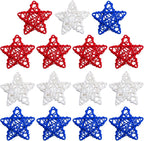 STMK 15 Pcs 4th of July Star Shaped Rattan Balls Decoration, 2.36 Inch Red White and Blue Star Shaped Wicker Balls for 4th of July Home Decor DIY Vase Bowl Filler Ornament Table Decoration