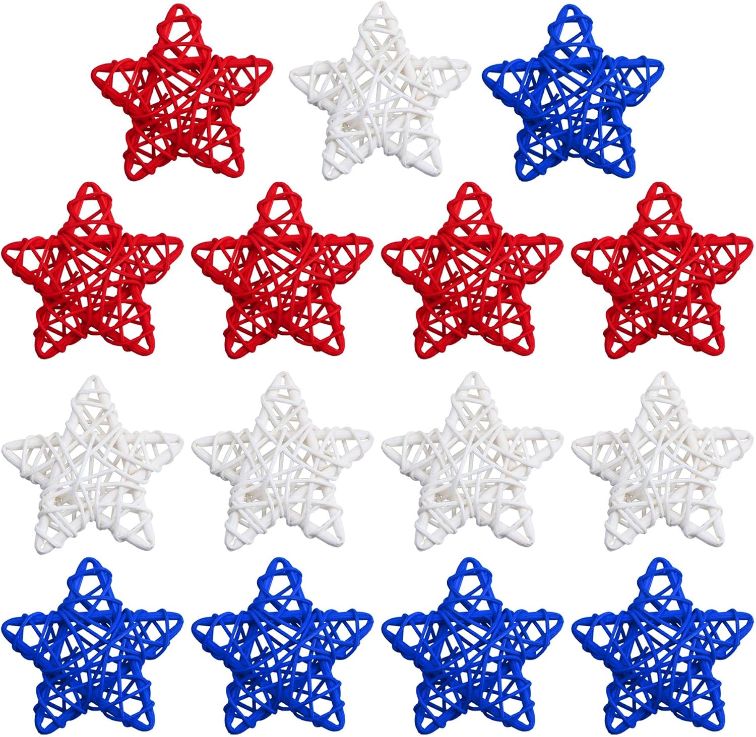 STMK 15 Pcs 4th of July Star Shaped Rattan Balls Decoration, 2.36 Inch Red White and Blue Star Shaped Wicker Balls for 4th of July Home Decor DIY Vase Bowl Filler Ornament Table Decoration