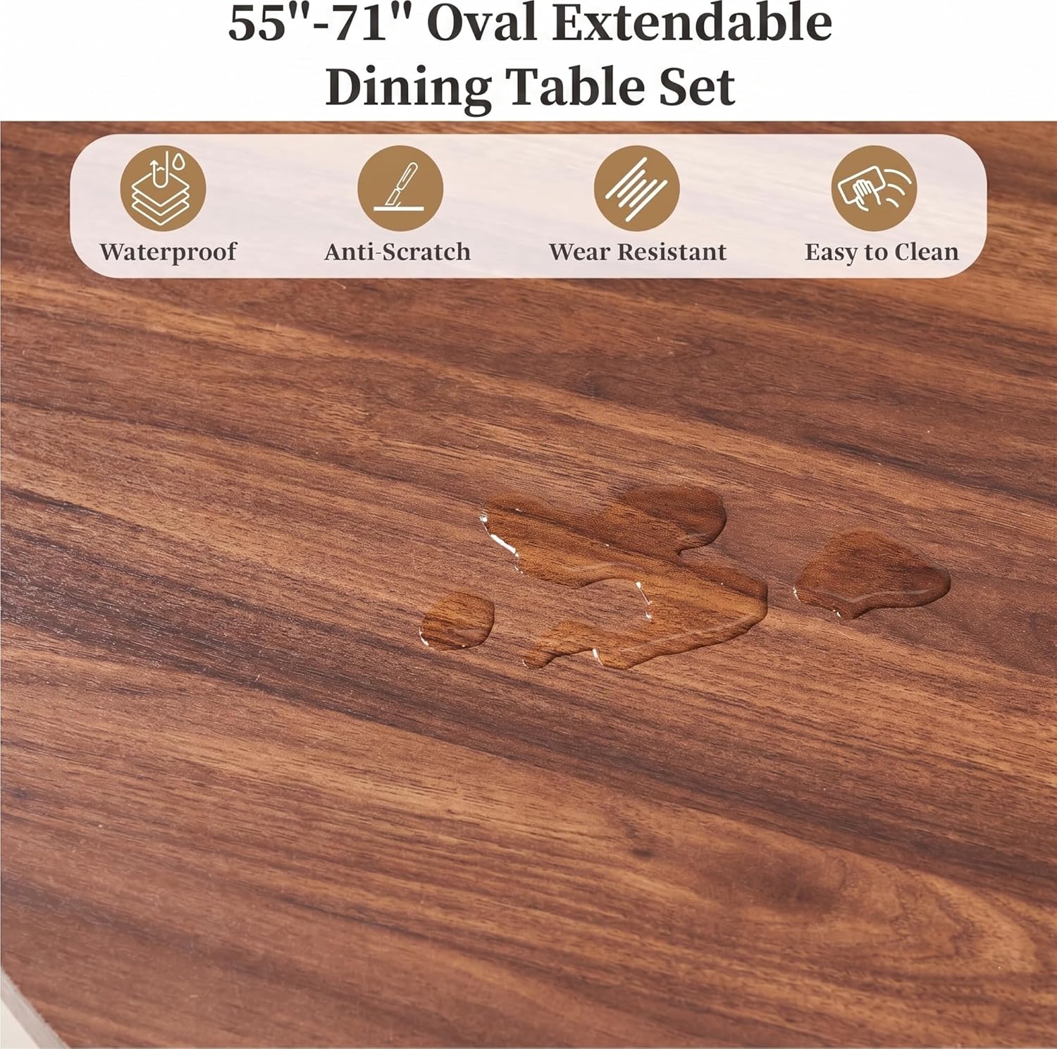 7-Piece Extendable Dining Room Set for 6, 55" - 71" Expandable Dining Table Set with 6 Tufted Upholstered Chairs, Mid-Century Modern Oval Dining Table Set for Home Holiday Gathering, Walnut