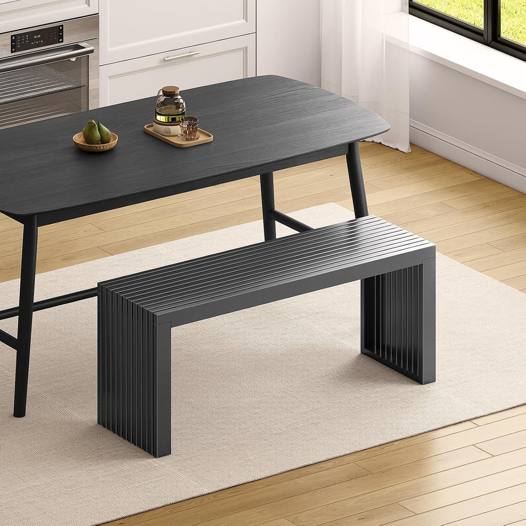Bamboo Dining Bench, 35-inch Sleek Design Entryway Shoe Rack Bench, Indoor Kitchen Table Bench, Waterproof Outdoor Bench, Black