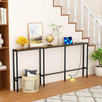 Narrow Console Table with Outlet, 78" Sofa Table Narrow Long, L Shaped Behind Couch Table, Skinny Entryway Tables with Charging Station,3 Assembly Options for Living Room,Hallway (Rustic Brown,78IN)