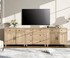 WAMPAT Buffet Cabinet with 5 Drawers and 4 Doors, Vintage Wood Grain Design, Farmhouse Coffee Bar with Storage, Morden Sideboard Cabinet for Dinning Room, Kitchen, and Living Room, 101 inch, Oak
