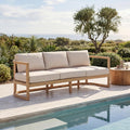 Christopher Knight Home Fido Acacia Wood Outdoor 3 Seater Sofa Cushion, Solid Wood Patio Sofa with Wicker Backrest, Comfy Lounge Sofa for Patio Furniture Set, Light Teak+Beige