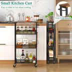 XYZLVSI Slim Storage Cart 4 Tier Narrow Kitchen Rolling Cart on Wheels for Small Space, Mobile Utility Cart Shelving Unit with Wooden Top and Metal Handle for Kitchen, Bathroom, Laundry Room